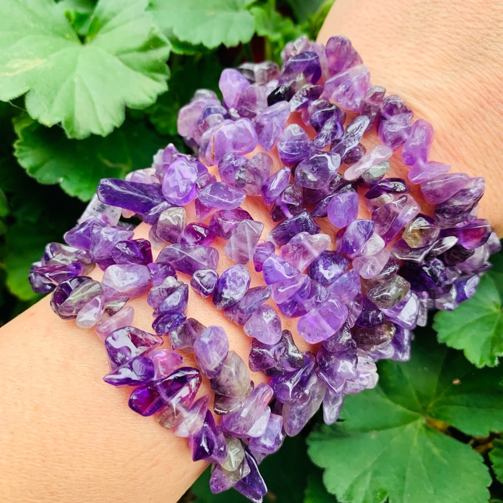 Genuine Amethyst Irregular Gemstone Chip Bracelet